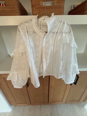 Altar'd State White Eyelet Ruffle Button-Up Blouse